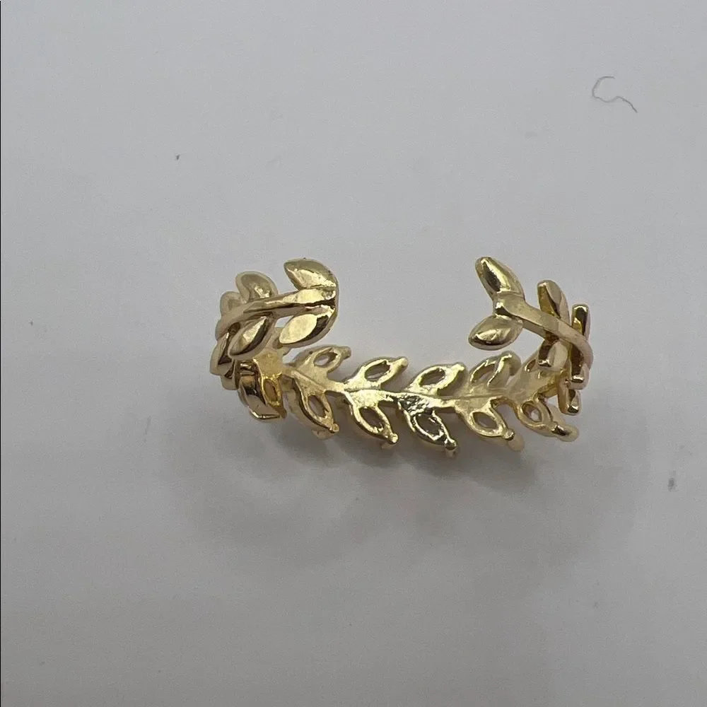 Gold Leaf Crystal Band Ring - Adjustable